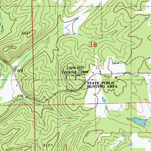 Topographic Map of Lone Hill Lookout Tower, MO