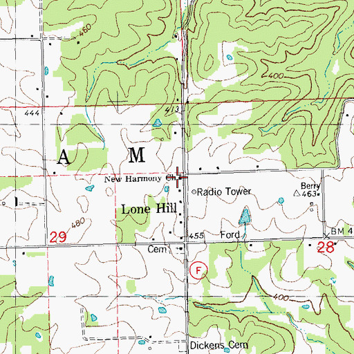 Topographic Map of New Harmony Church, MO