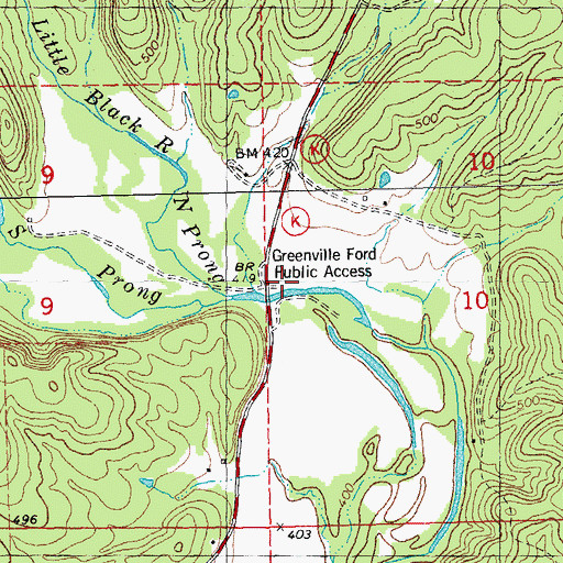 Topographic Map of Greenville Ford Public Access, MO