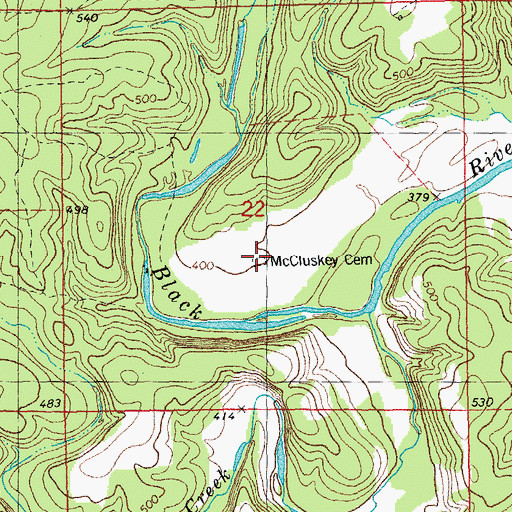 Topographic Map of McCluskey Cemetery, MO
