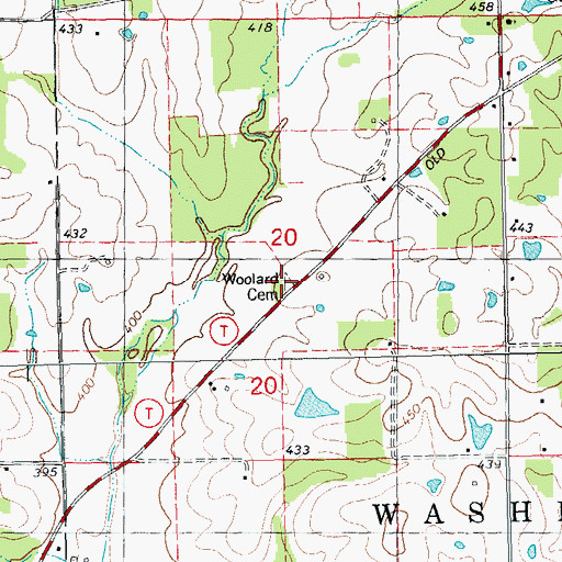 Topographic Map of Woolard Cemetery, MO