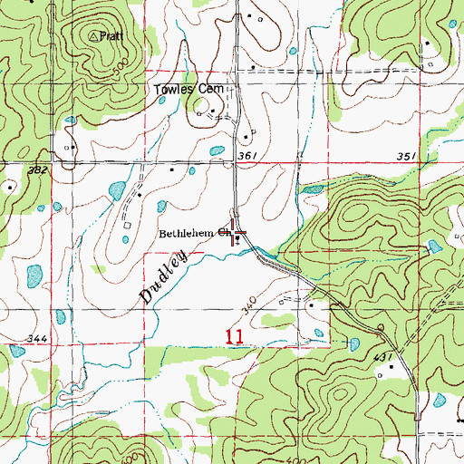 Topographic Map of Bethlehem Church, MO
