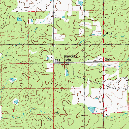 Topographic Map of Hancock Cemetery, MO