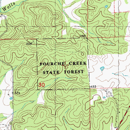 Topographic Map of Fourche Creek State Forest, MO