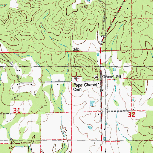 Topographic Map of Pope Chapel Cemetery, MO
