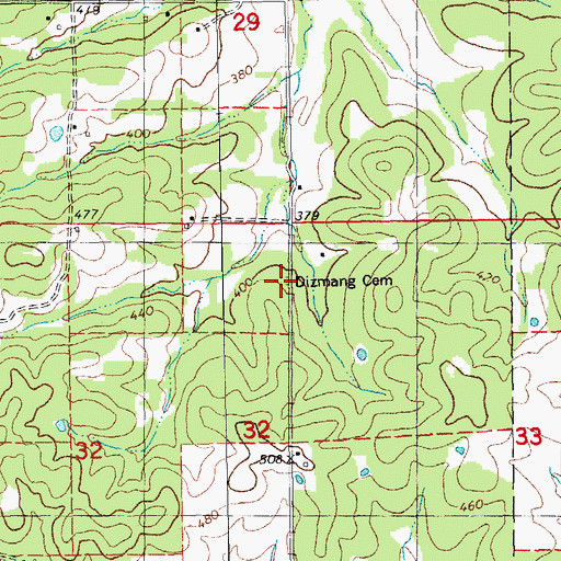 Topographic Map of Dizmang Cemetery, MO