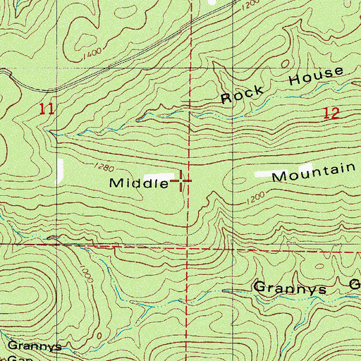 Topographic Map of Middle Mountain, AR