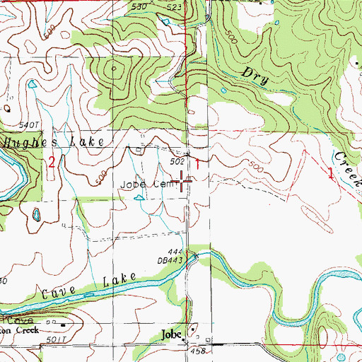 Topographic Map of Jobe Cemetery, MO
