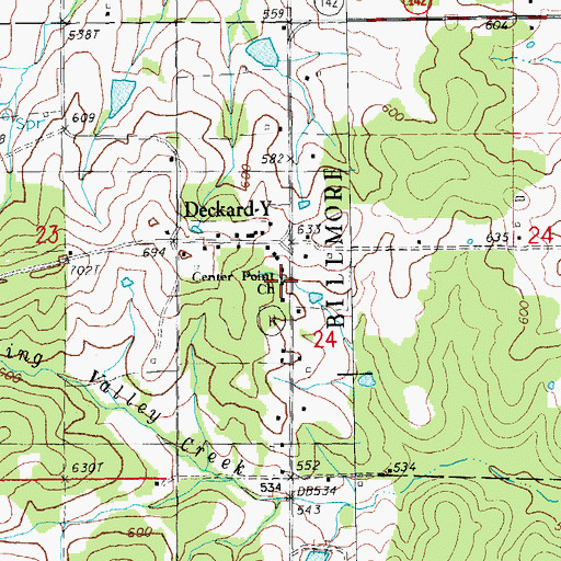 Topographic Map of Center Point Church, MO