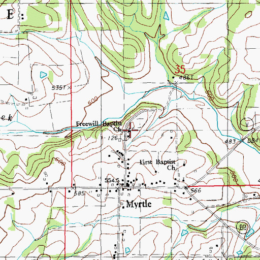 Topographic Map of Freewill Baptist Church, MO