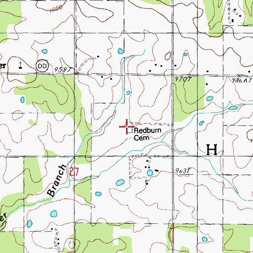Topographic Map of Redburn Cemetery, MO