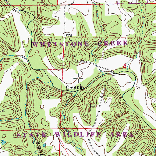 Topographic Map of Whetstone Creek State Wildlife Area, MO