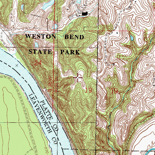 Topographic Map of Weston Bend State Park, MO