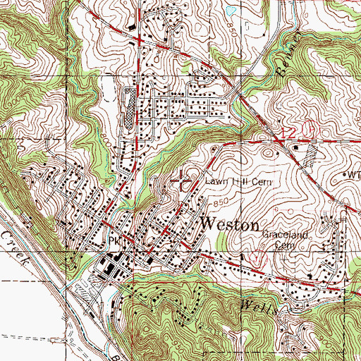 Topographic Map of Laurel Hill Cemetery, MO