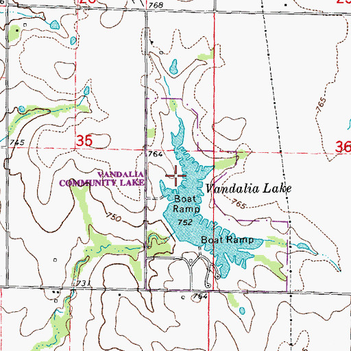 Topographic Map of Vandalia Community Lake, MO