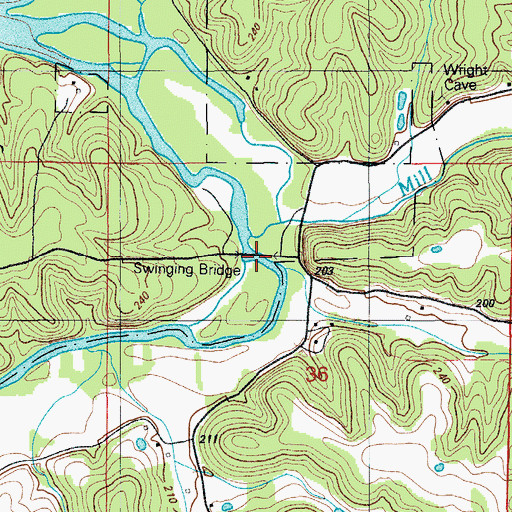 Topographic Map of Swinging Bridge, MO