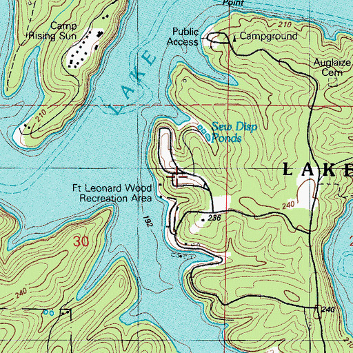 Topographic Map of Fort Leonard Wood Recreation Area, MO