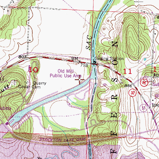 Topographic Map of Old Mill Public Use Area, MO