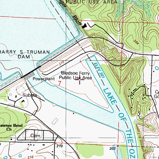 Topographic Map of Bledsoe Ferry Public Use Area, MO