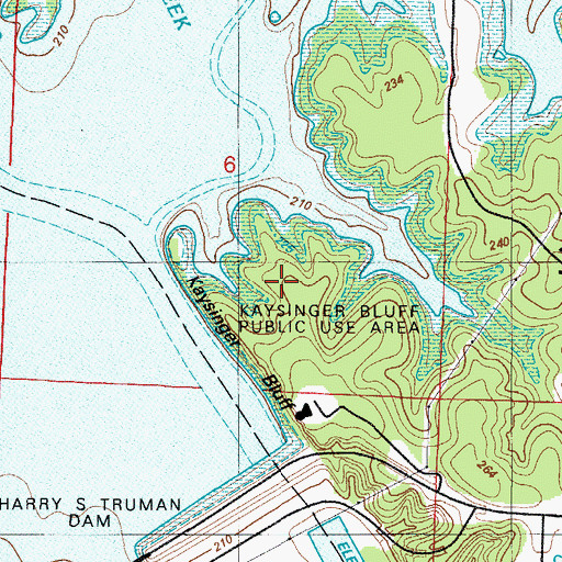 Topographic Map of Kaysinger Bluff Public Use Area, MO