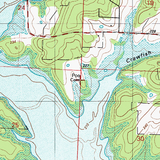 Topographic Map of Poe Cemetery, MO