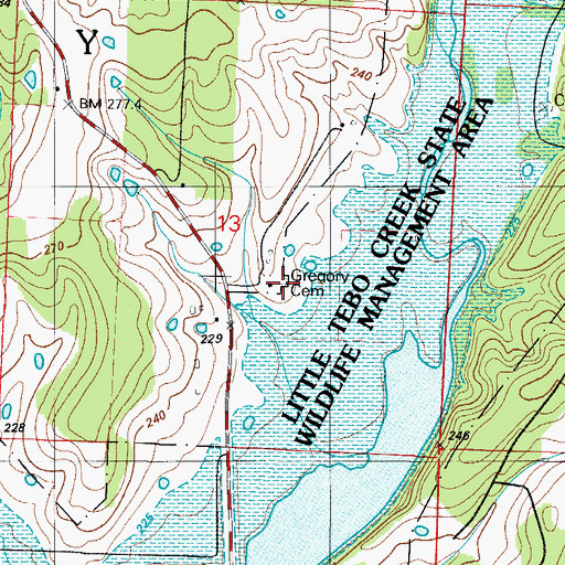 Topographic Map of Gregory Cemetery, MO
