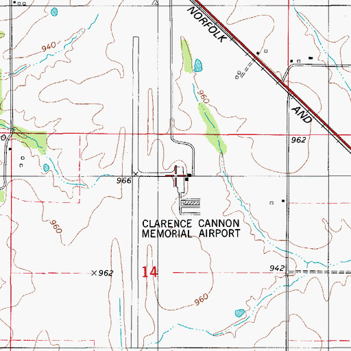 Topographic Map of Kirksville Regional Airport, MO