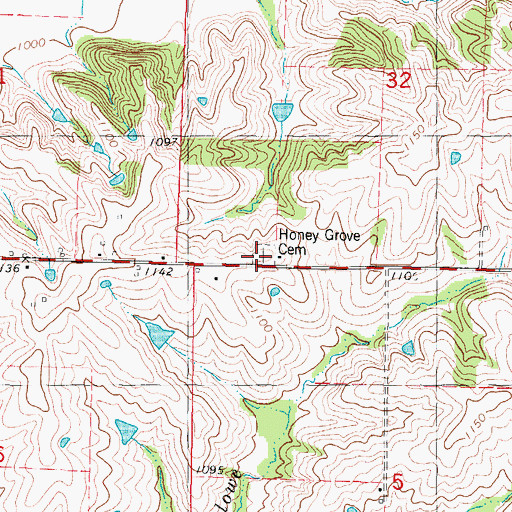 Topographic Map of Honey Grove Cemetery, MO