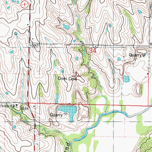 Topographic Map of Crim Cemetery, MO