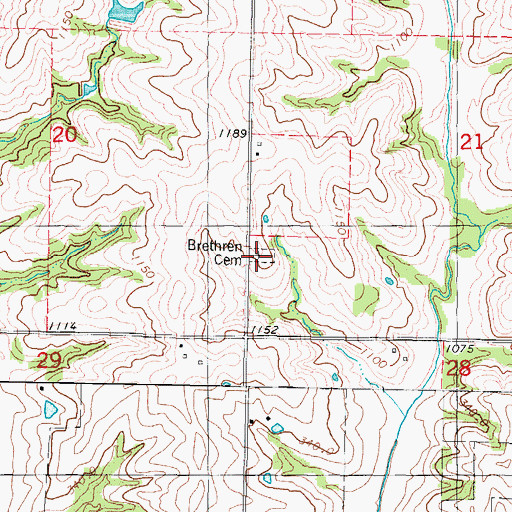 Topographic Map of Brethren Cemetery, MO