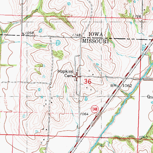 Topographic Map of Hopkins Cemetery, MO