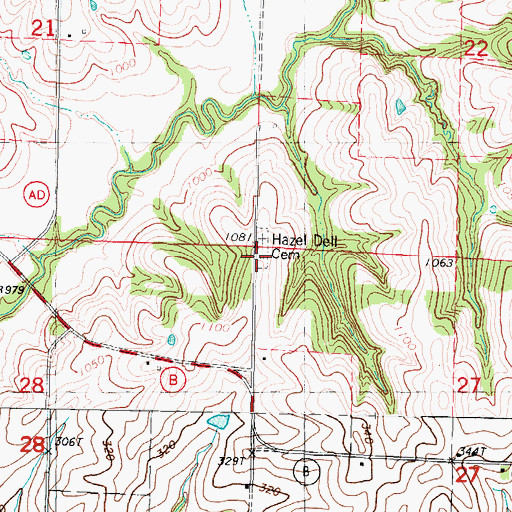 Topographic Map of Hazel Dell Cemetery, MO