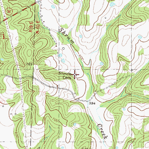 Topographic Map of Shrum Cemetery, MO