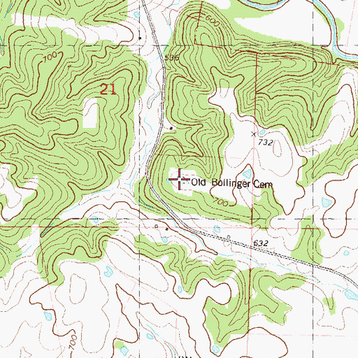 Topographic Map of Old Bollinger Cemetery, MO