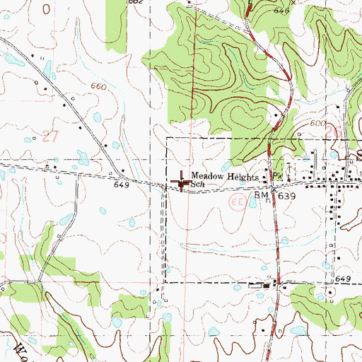 Topographic Map of Meadow Heights School, MO