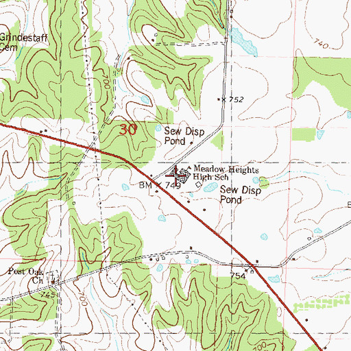 Topographic Map of Meadow Heights High School, MO