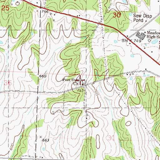 Topographic Map of Post Oak Church, MO
