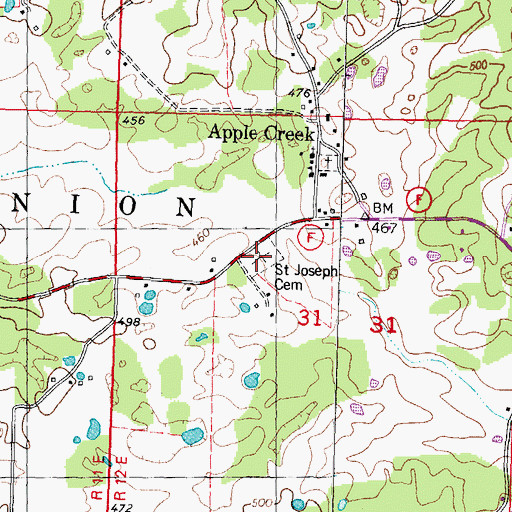 Topographic Map of Saint Joseph Cemetery, MO