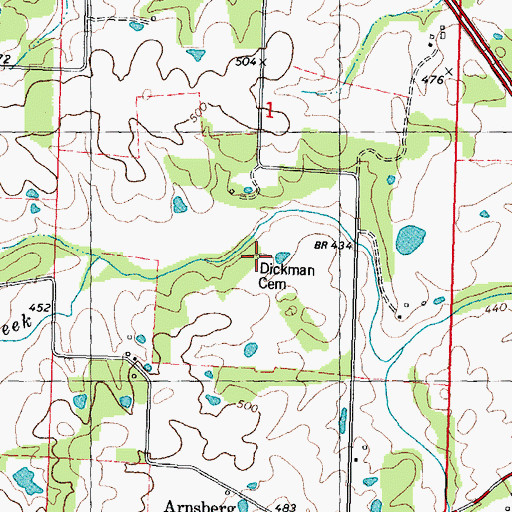 Topographic Map of Dickman Cemetery, MO