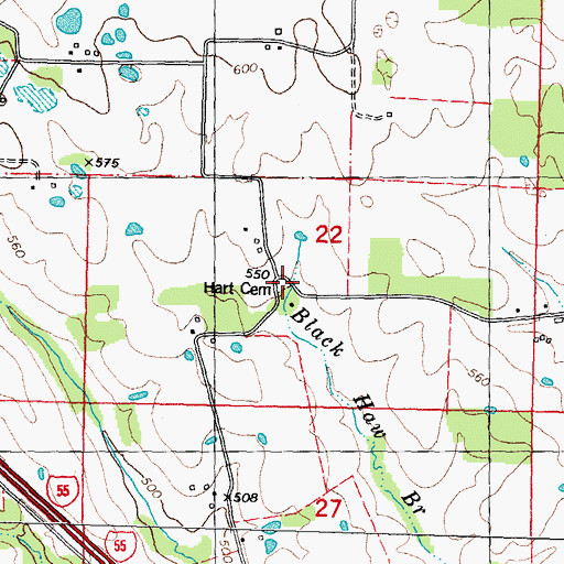 Topographic Map of Hart Cemetery, MO
