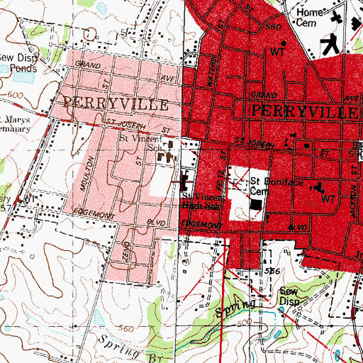 Topographic Map of Saint Vincent High School, MO