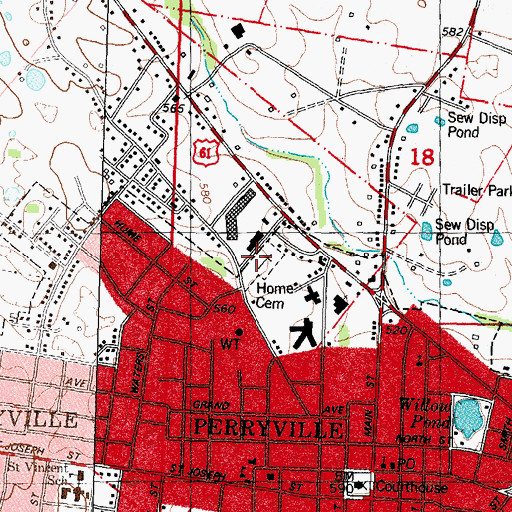 Topographic Map of Home Cemetery, MO