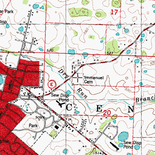 Topographic Map of Immanuel Cemetery, MO