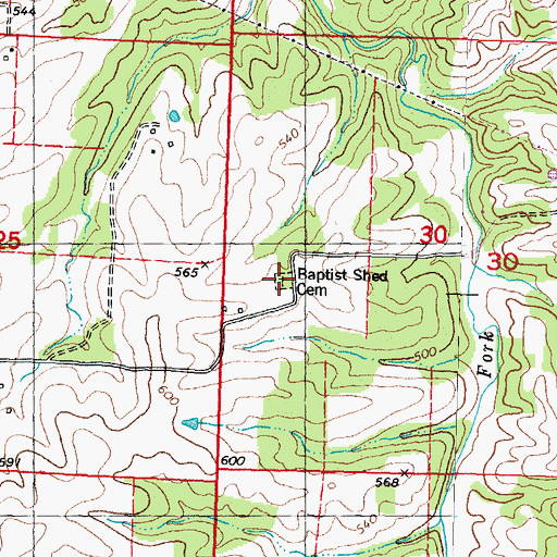 Topographic Map of Baptist Shed Cemetery, MO