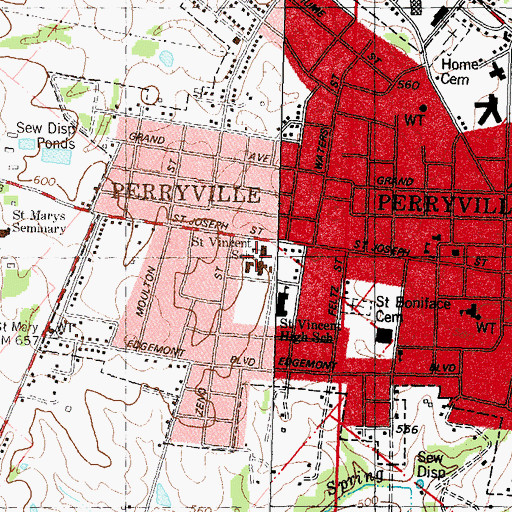 Topographic Map of Saint Vincent School, MO