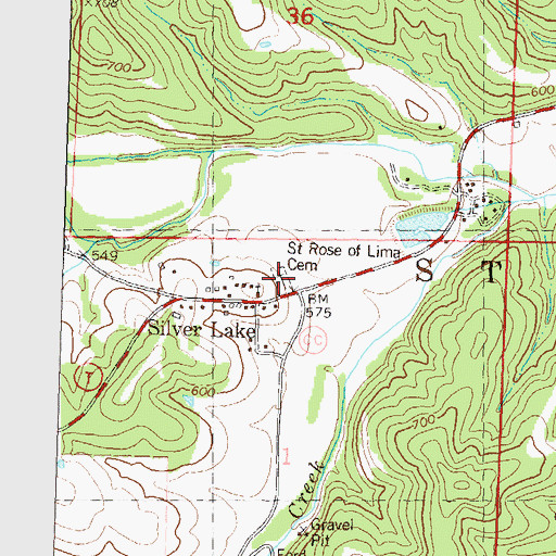 Topographic Map of Saint Rose of Lima Cemetery, MO