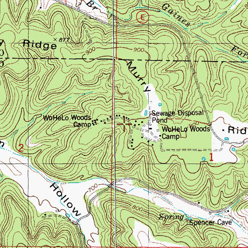 Topographic Map of Wo He Lo Woods Camp, MO