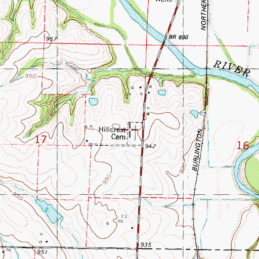 Topographic Map of Hillcrest Cemetery, MO