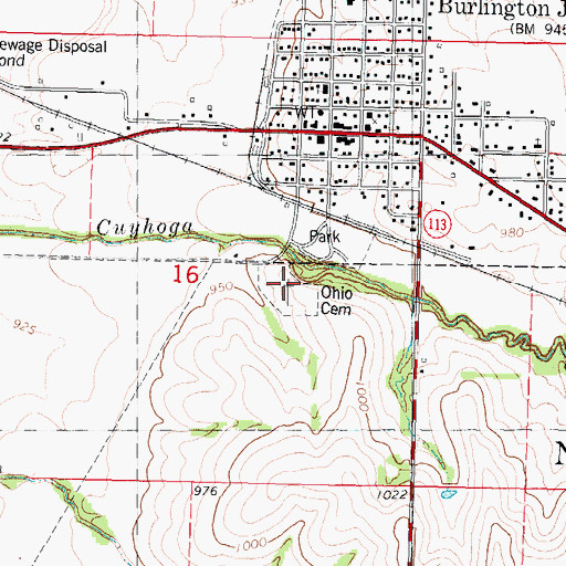 Topographic Map of Ohio Cemetery, MO
