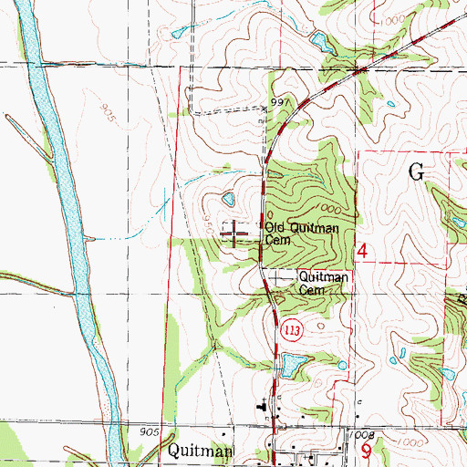 Topographic Map of Old Quitman Cemetery, MO